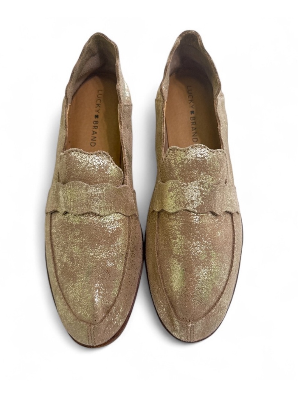 Lucky Brand LK-Callister Gold Leather Loafers Flats Size 9 Low Block Heel